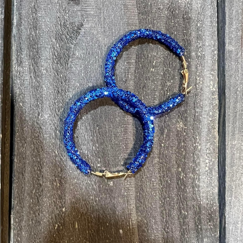 Blue sparkly hoops